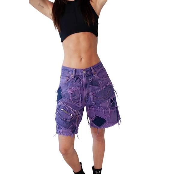 NEW KNOTWTR patched denim shorts in purple
